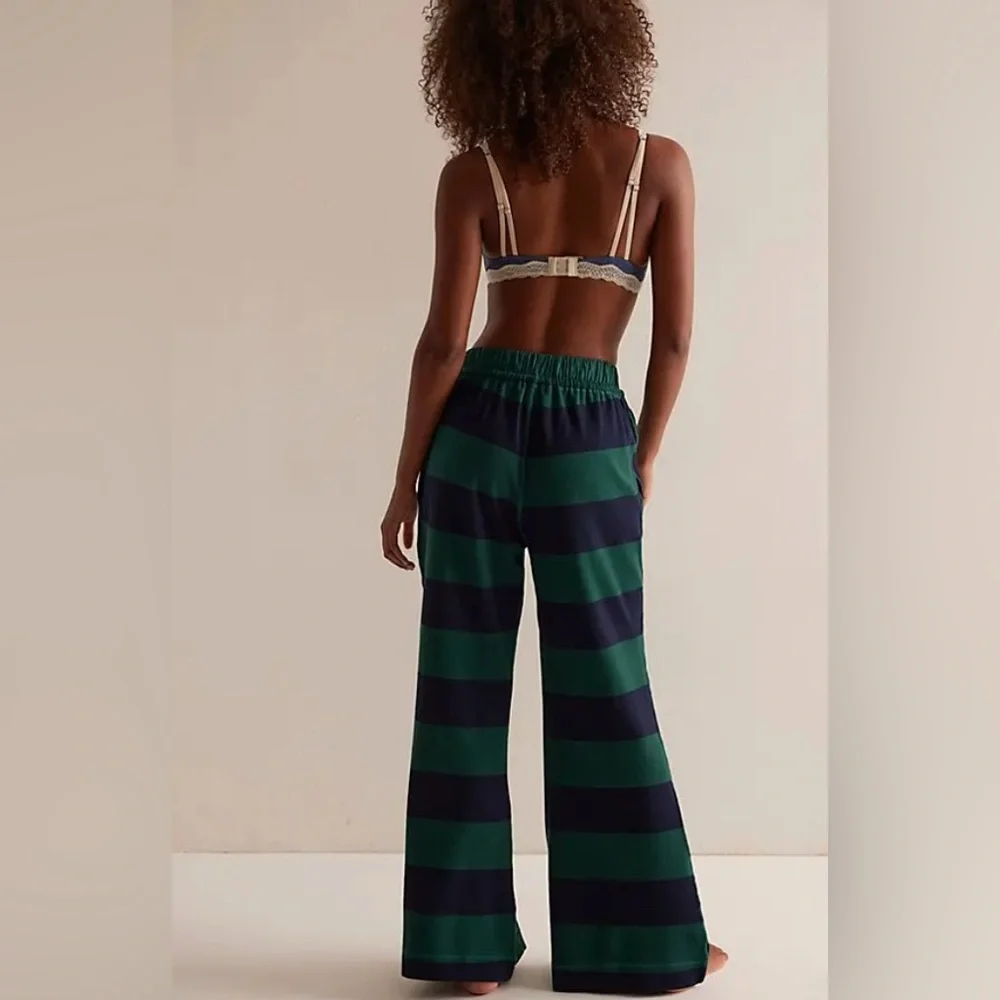 NWT FREE PEOPLE You Wish Flare Pants - Navy/Green Combo
